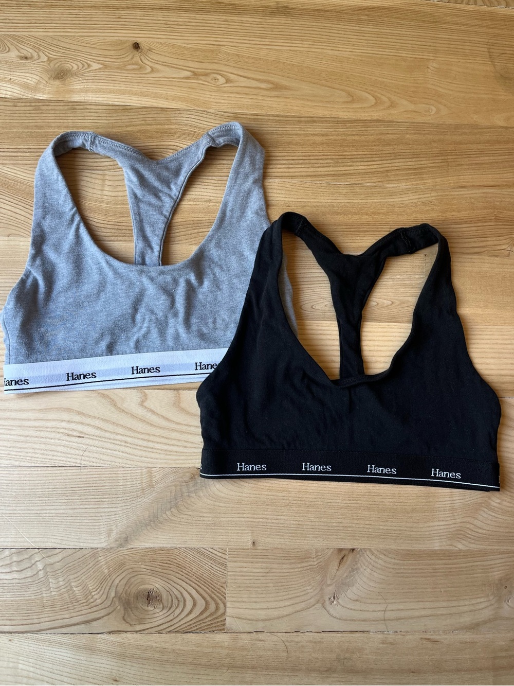 Hanes Racerback Bralette 2-Pack in Black & Gray